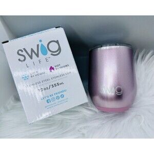 NEW SWIG Pink Stainless Steel Stemless Wine Tumbler Travel Cup W/lid Cold Hot